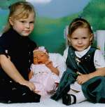 Family picture of Hallett's Elizabeth age 5, Samantha age 2 weeks, and Faith age 3