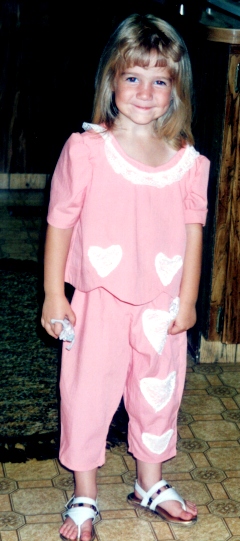 Karissa age 4 wearing the outfil grandma made for her